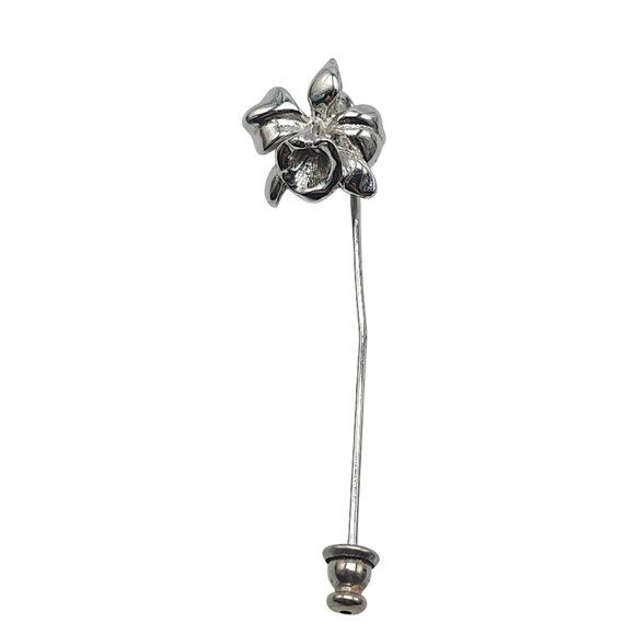 Silver Orchid Flower Stick Pin Brooch By Napier - Picture 1 of 4
